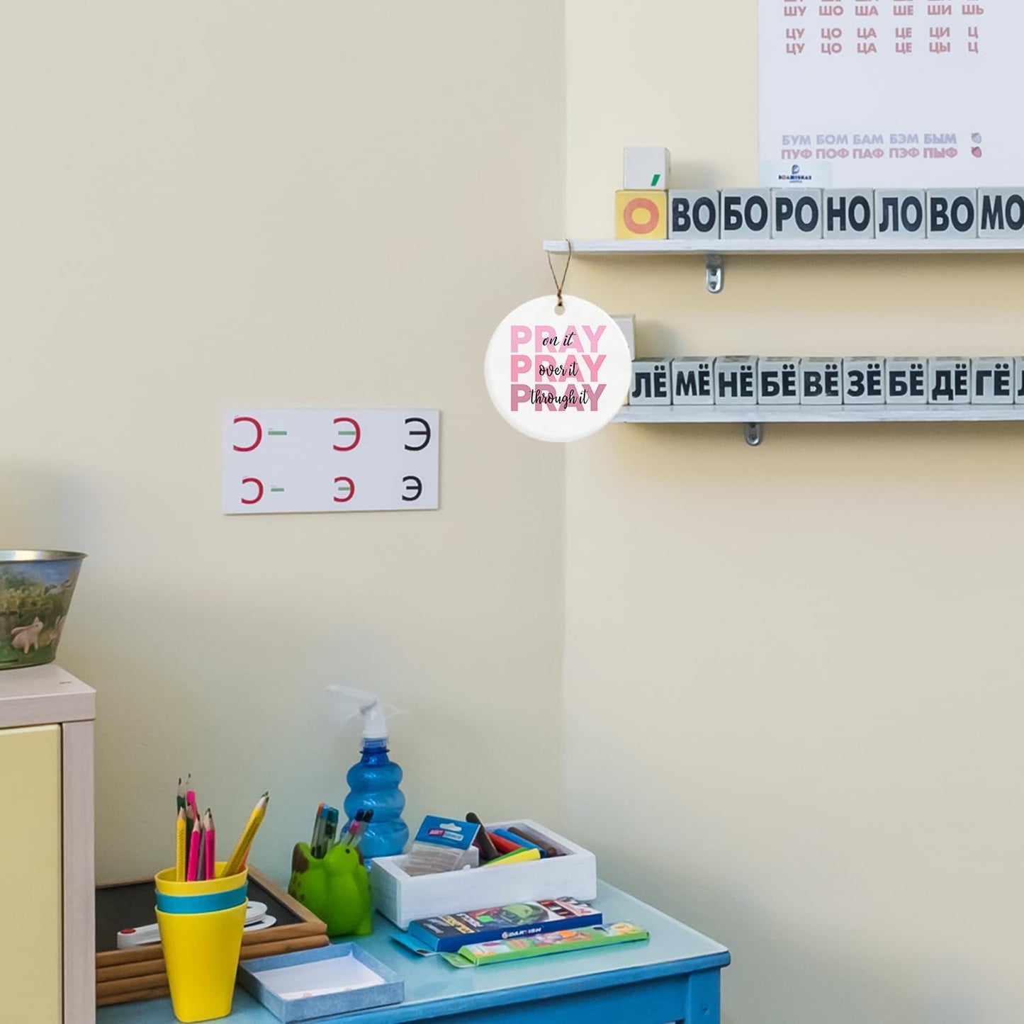 Christian Christmas Ornaments, Pray on It Pray Over it Pray Through It Scripture Religious Ceramic Christmas Xmas Ornament Keepsake Decorations, Christian Gifts for Women Teen Girls