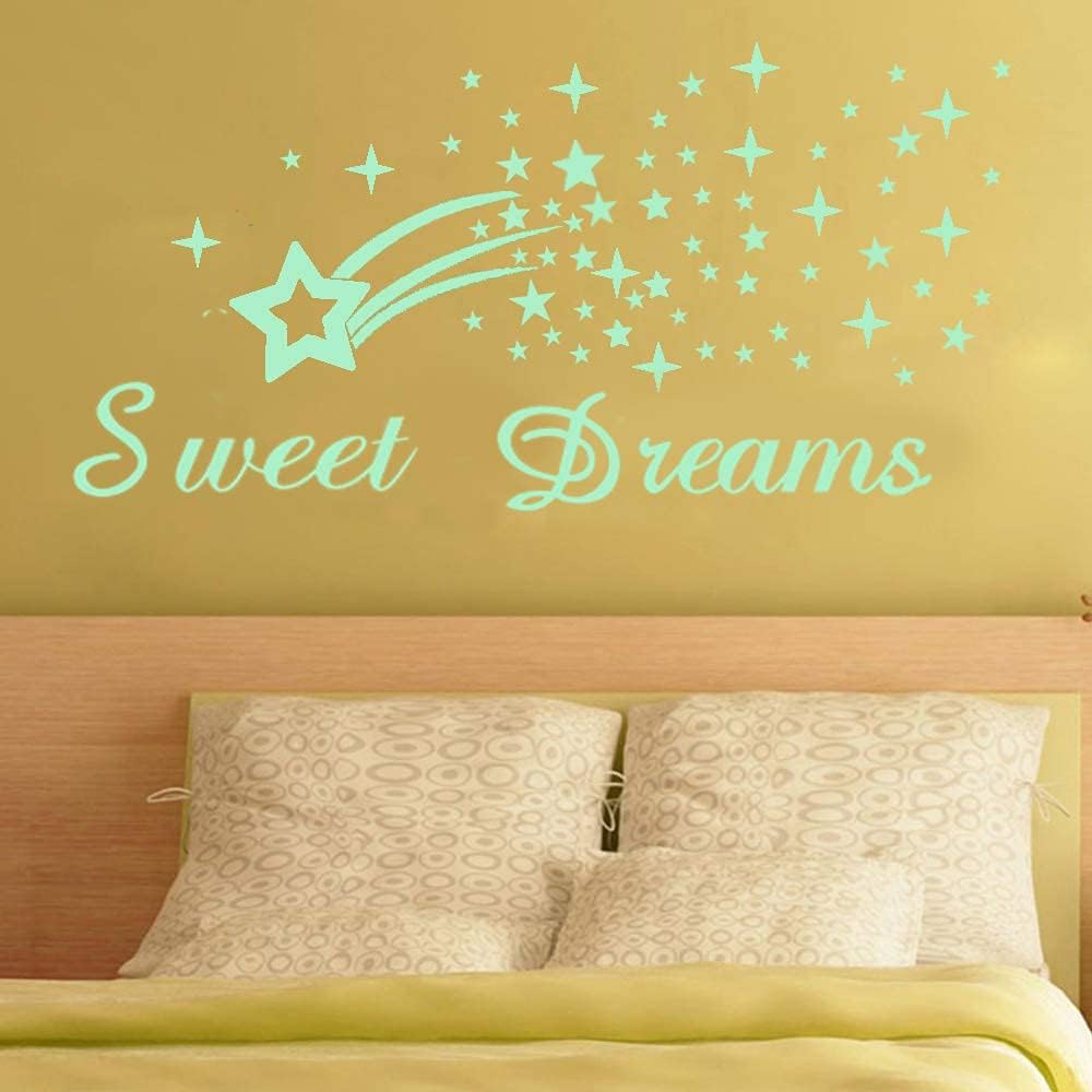 121Pcs Glow in The Dark Ceiling Wall Stickers Stars and Words - Sweet Dreams - Glowing Wall Decor for Kids Nursery Bedroom Living Room