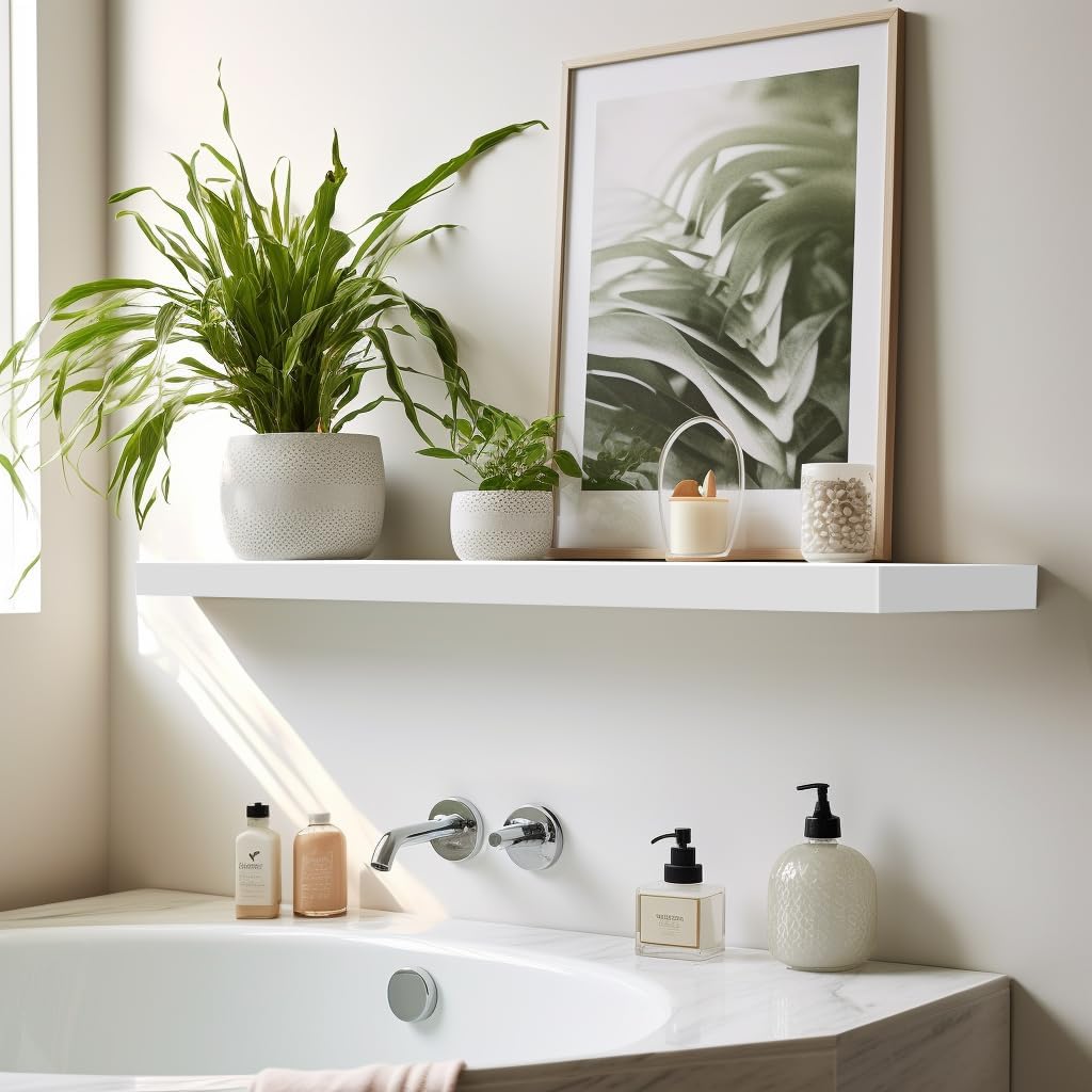 LaVie Home Floating Shelves, 24 Inch Wall Shelf Set of 2, Hanging Shelf with Invisible Brackets, Wall Decor for Bathroom, Bedroom, Living Room, Kitchen Storage, Modern White