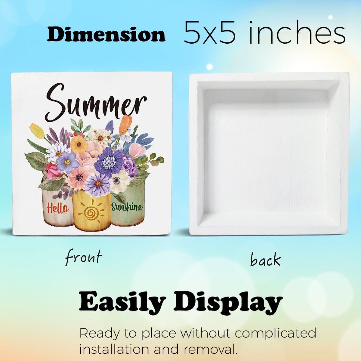 Summer Decor Farmhouse Summer Decorations Hello Sunshine Wooden Sign Rustic Home Decor 5 x 5 Inches