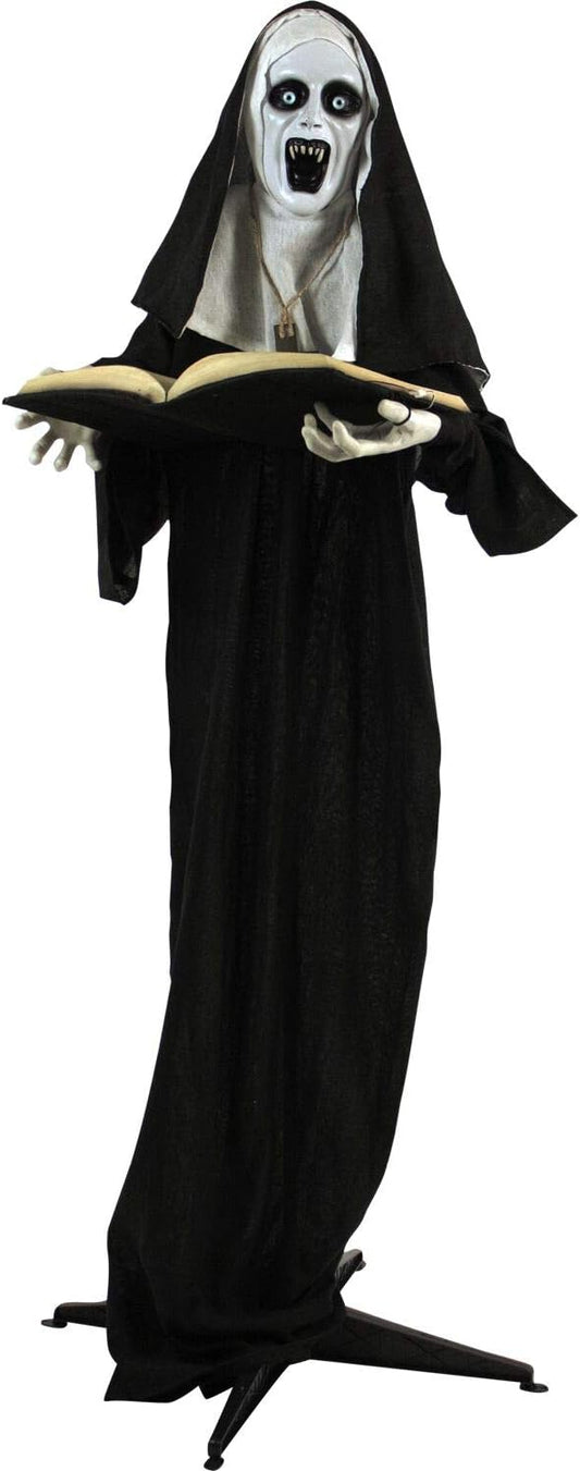 Haunted Hill Farm Life-Size Scary Talking Witch Nun Halloween Animatronic with Touch Activated Lights and Sound, Poseable, Battery Operated Indoor or Covered Outdoor Creepy Halloween Decorations