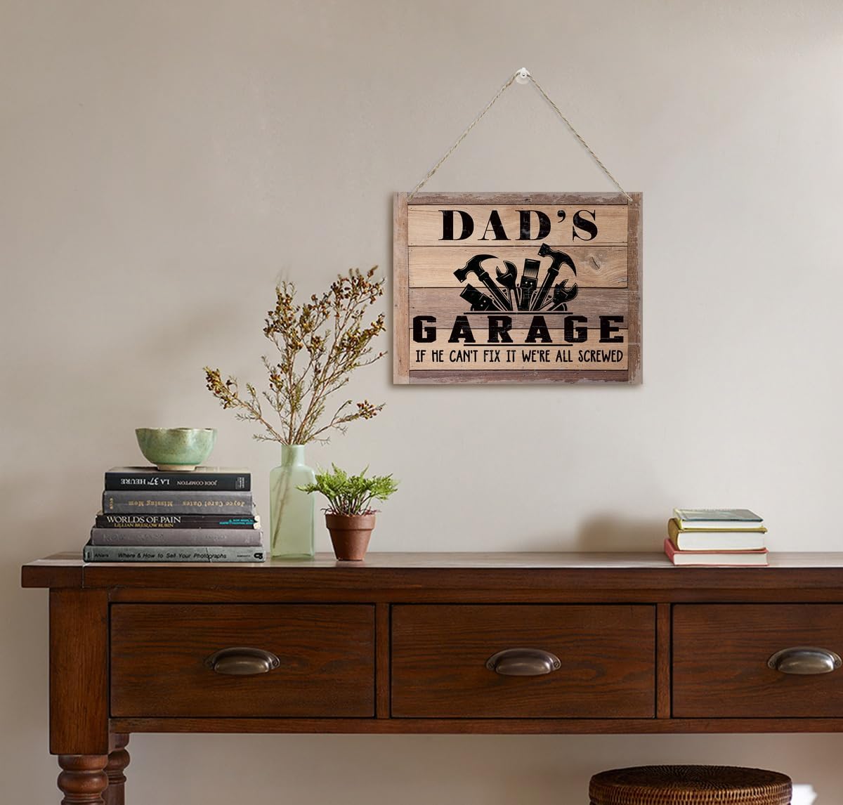 Rustic Sign, Father's Day Gift, Dad's Gift, Grandpa's Gift, Decor Hanging Wood Signs, Printed Wood Wall Art Sign, Dad's Garage, If He Can't Fix It We're All Screwed, Vintage Sign Gift for Grandpa
