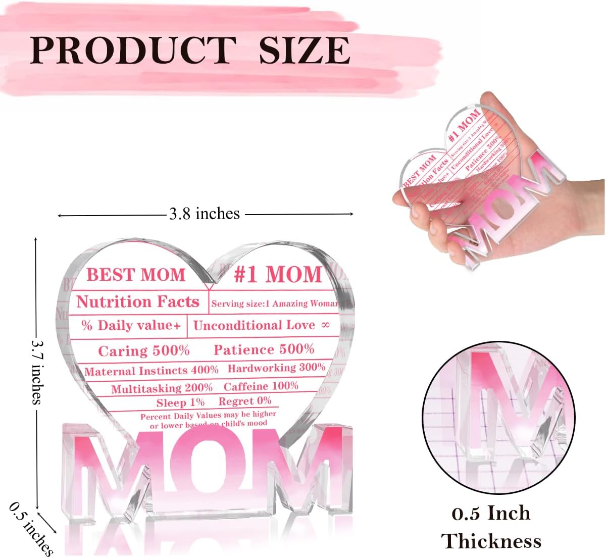 Mothers Day Gifts Best Mom Gifts -Gifts for Mom from Daughter Son - Best Mom Ever Gifts Unique Mother Birthday Acrylic Heart-Shaped Plaque Desk Decorations Present for Mom Christmas Anniversary