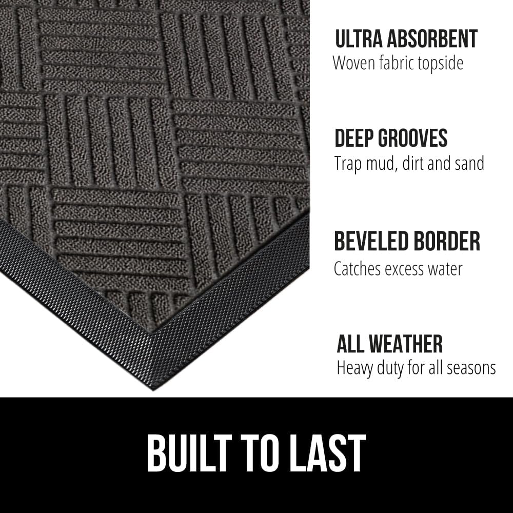 GORILLA GRIP 100% Waterproof All-Season WeatherMax Doormat, 60x24, US Designed Natural Rubber, Stain and Fade Resistant, Low Profile Indoor Outdoor Door Mats, Easy Clean Patio Mat, Gray Diamond