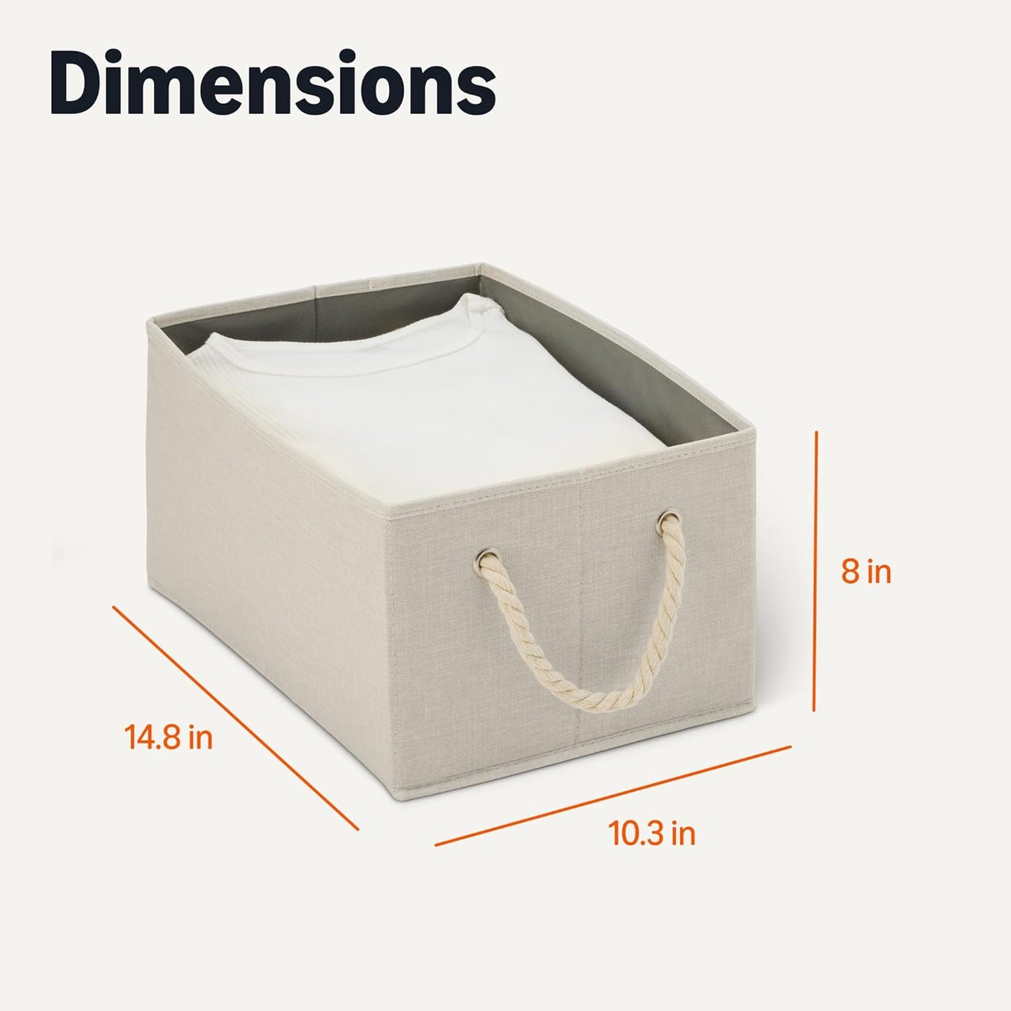 Amazon Basics Foldable Storage Bins with Rope Handles, Linen, Large, Pack of 3