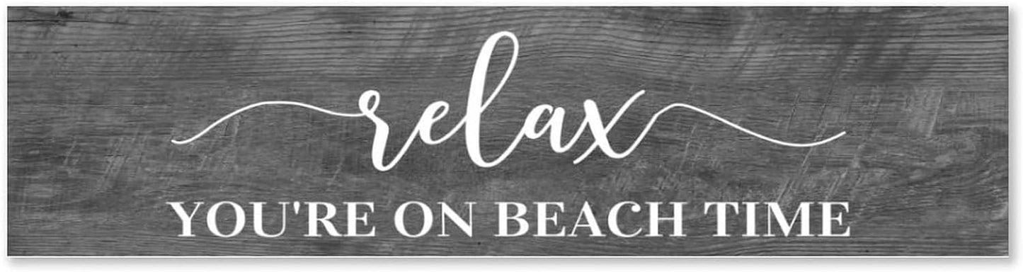 Generic Funny Wood Sign Relax You're On Beach Time Rustic Wooden Hanging Sign Home Farmhouse Kitchen Wall Decoration 16 x 6 Inch