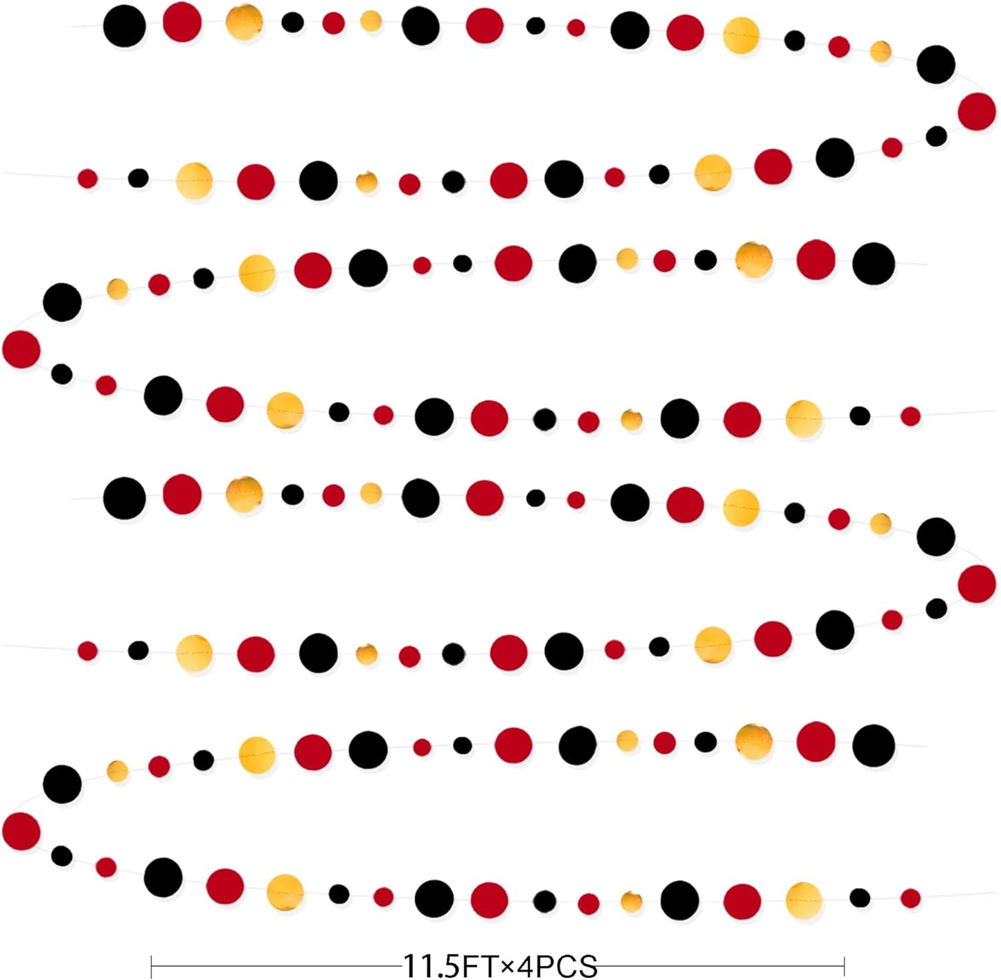 Gold Black Red Party Decorations Circle Dots Streamer Hanging Paper Polka Dots Garland for Graduation Birthday Wedding Anniversary Baby Shower Holiday Pirate Poker Casino Las Vegas Party Supplies
