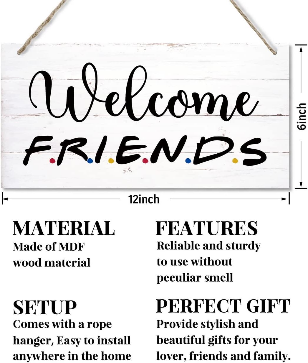 Welcome Friends Decor Sign, Hanging Wood Sign Home Decorative, Printed Wood Wall Art Sign, Friends Welcome Sign, Front Door Wall Decor, Welcome Friends Door Sign Porch Decor 12 * 6inch