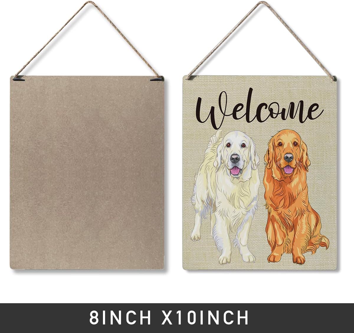 Qious Welcome Sign Gift Farmhouse Welcome Golden Retriever Wooden Hanging Sign Plaque Modern Wall Art Decor for Home Decoration 10 x 8 Inches