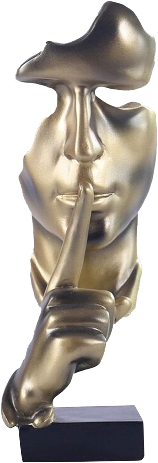 aboxoo Thinker Statue, Silence is Gold Abstract Art Figurine,Modern Home Resin Sculptures Decorative Objects,Table Top Decor for Livingroom Home Decor,Office Study Sculpture,Shh mask Statue(Gold)