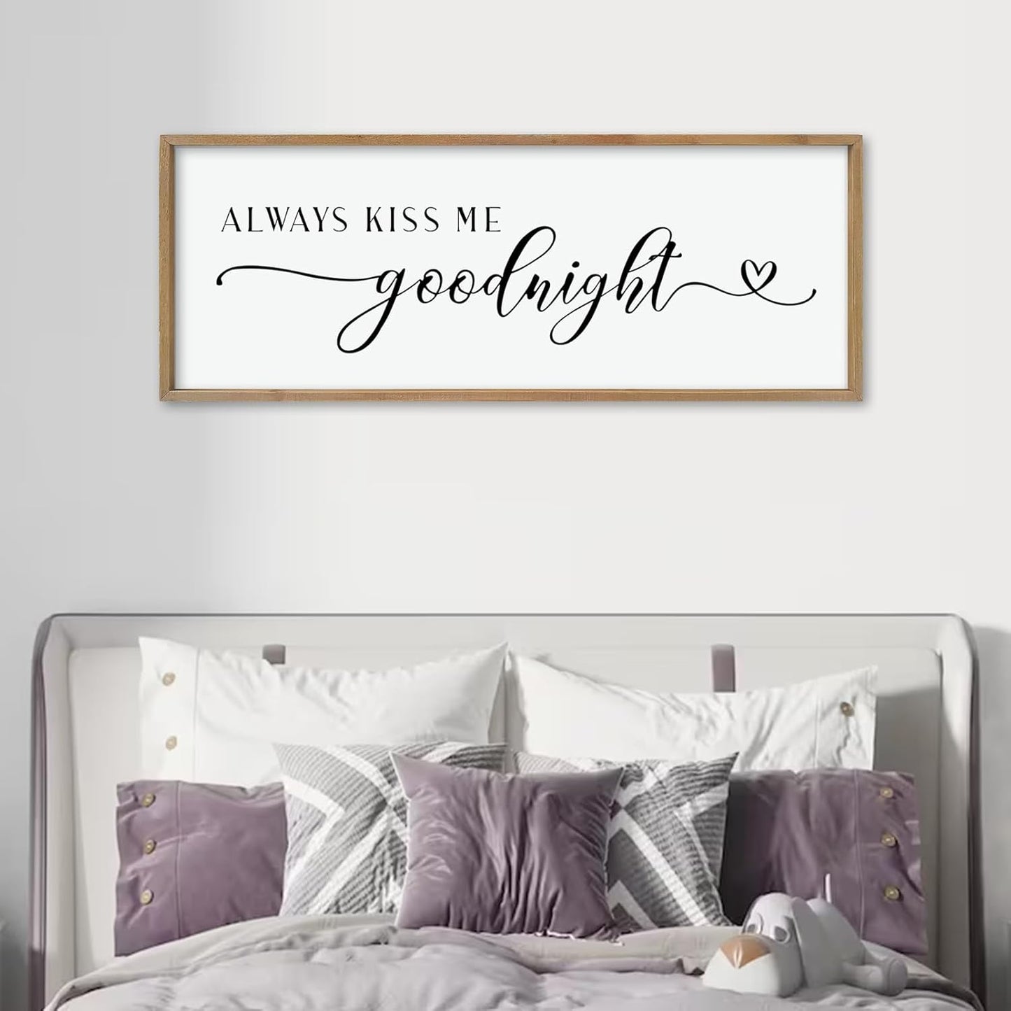 comurdyo Always Kiss Me Goodnight Sign for Bedroom Above bed Wall Decor 40''×15'' Large Wood Frame For Couples Over Bed Hanging Wall Art (Wood)