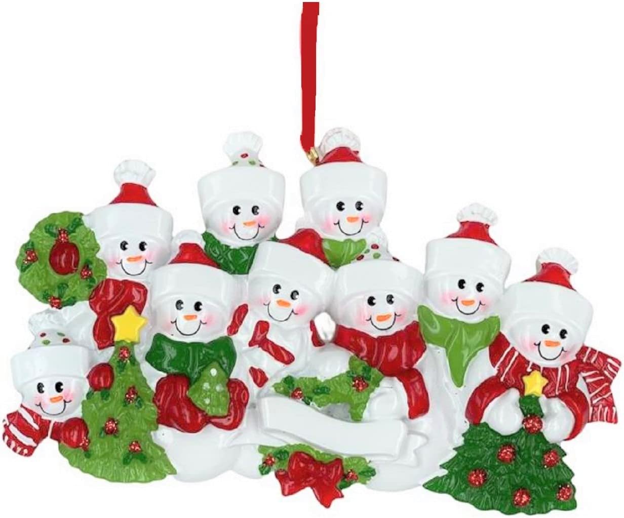 3D Snowman Family of 9 Ornament 2025 Personalized Family Christmas Ornaments 2025 | Snow People Personalized Tree Ornaments for Grandchildren, Siblings & Grandkids of Nine Ornament Snowmen Small Tree