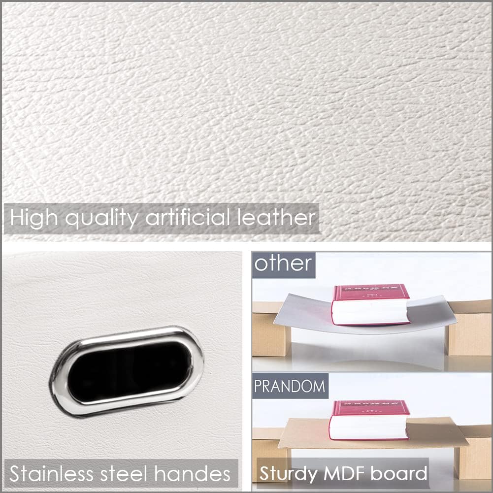 PRANDOM Large Stackable Storage Bins with Lids [3-Pack] Leather Fabric Foldable Storage Boxes Organizer Containers Baskets Cube with Cover for Bedroom Closet Office Nursery White (17.7x11.8x11.8)