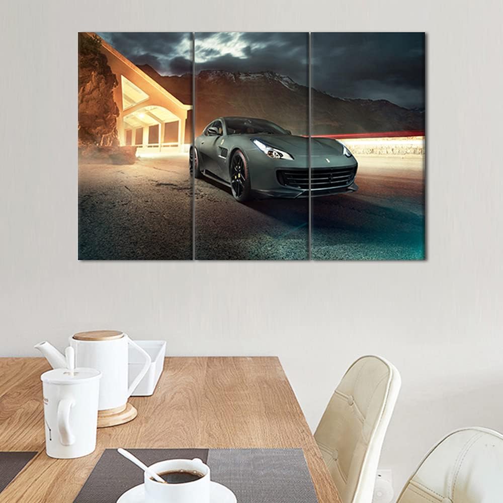 3 Piece Modern Framed Landscape Artwork Giclee Canvas Prints Sports car Pictures Paintings on Canvas Wall art for Living Room Bedroom Home Office Decorations Ready to Hang - 28 x 14inch x 3 Panels
