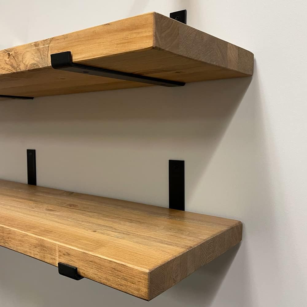 Rustic Shelves with J-Brackets Set of 2, Industrial Shelf, Kitchen Shelves, Solid Wood, Decorative Wall Storage, Heavy Duty, URBANDI (Brown, 36Wx12D)