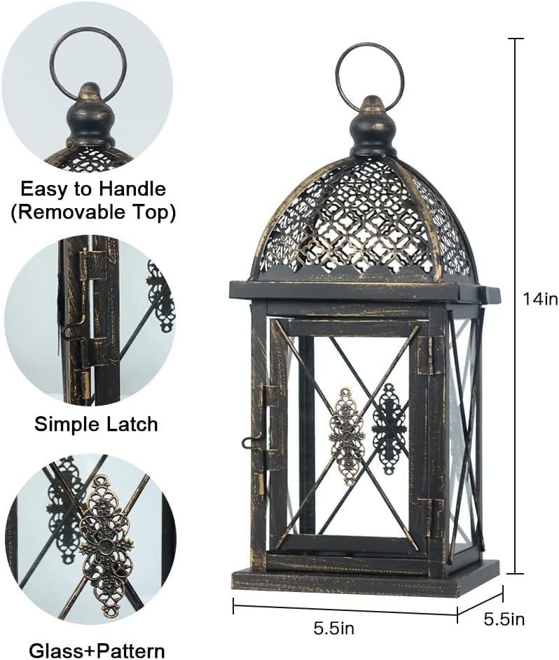 NEEDOMO 14.4" Outdoor Lantern, Large Vintage Lanters Decorative Indoor with Clear Glass, Metal Candle Lantern Decor for Home, Table, Patio, Front Porch, Rustic Farmhouse Wedding Shelf