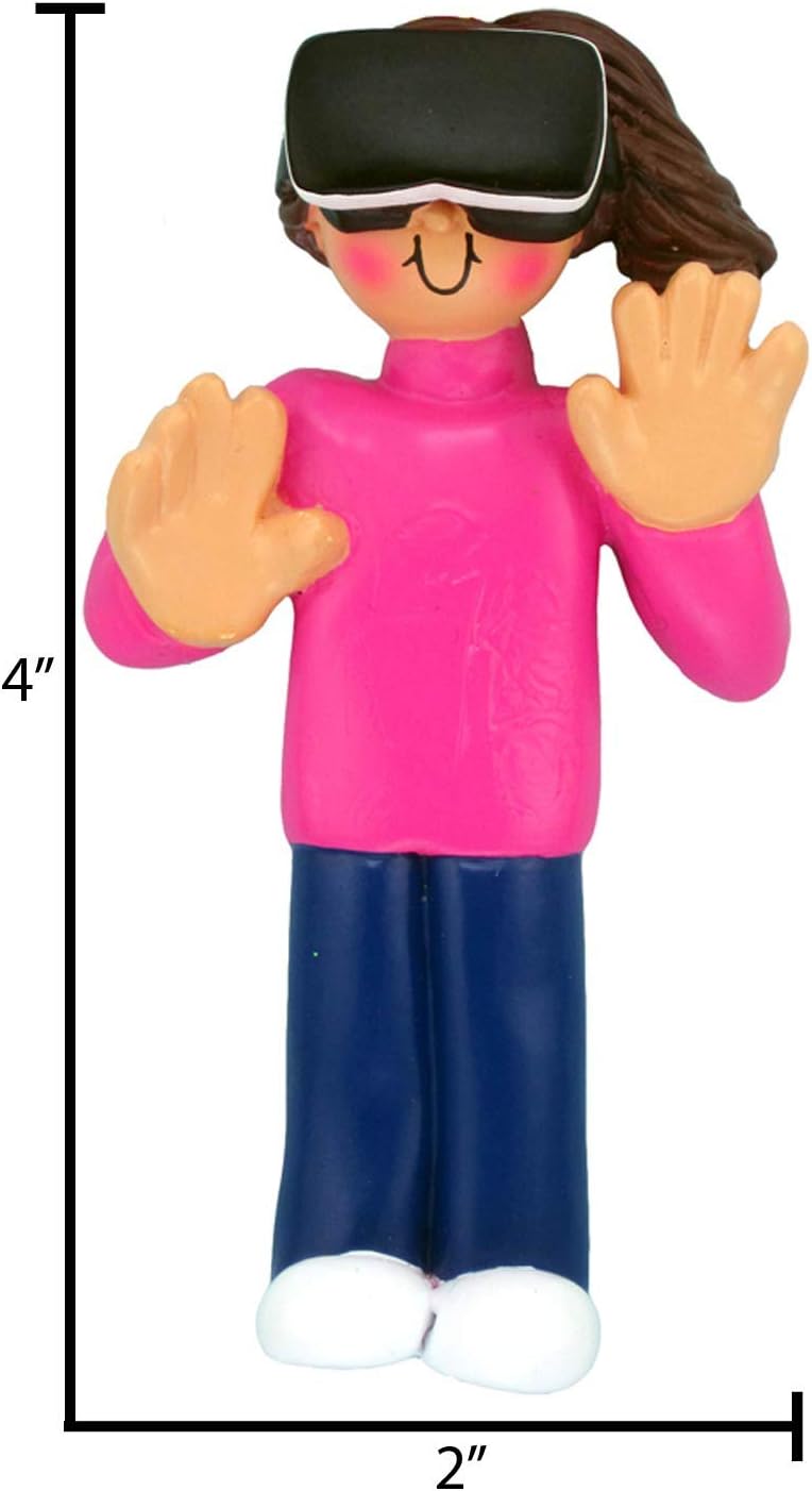 Elves Personalized Video Game Ornaments 2024 - Brunette Girls Gamer Ornaments for Christmas Tree