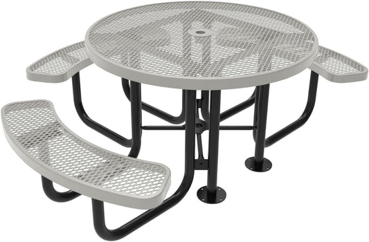 Heavy-Duty Portable Outdoor Picnic Table with Umbrella Hole, Expanded Metal Patio Dining Furniture Made in America (46" Round Top, Textured Grey)