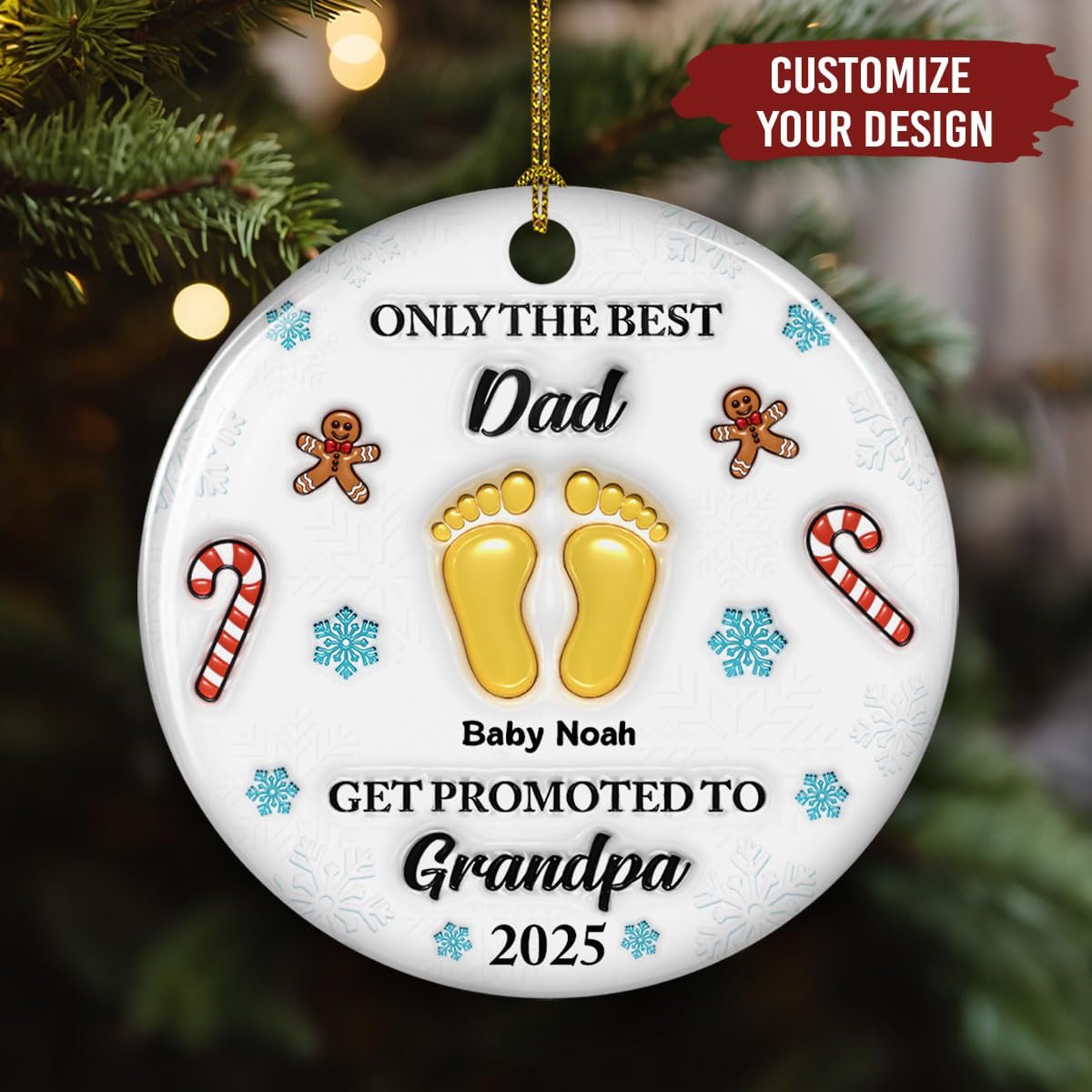 Personalized Gift for Fathers - Congratulations On Your New Grandkid 3D Ceramic Ornament, Perfect Pregnancy Surprise to Celebrate Grandparenthood