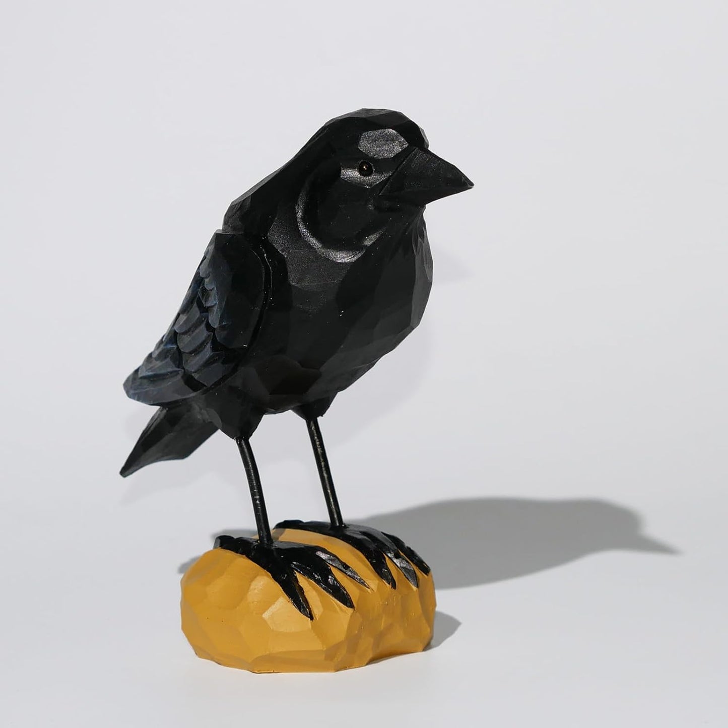 Wood Crow Figurine Black Raven Decor Small Animal Statues Carving Sculpture Ornament Bird Gifts