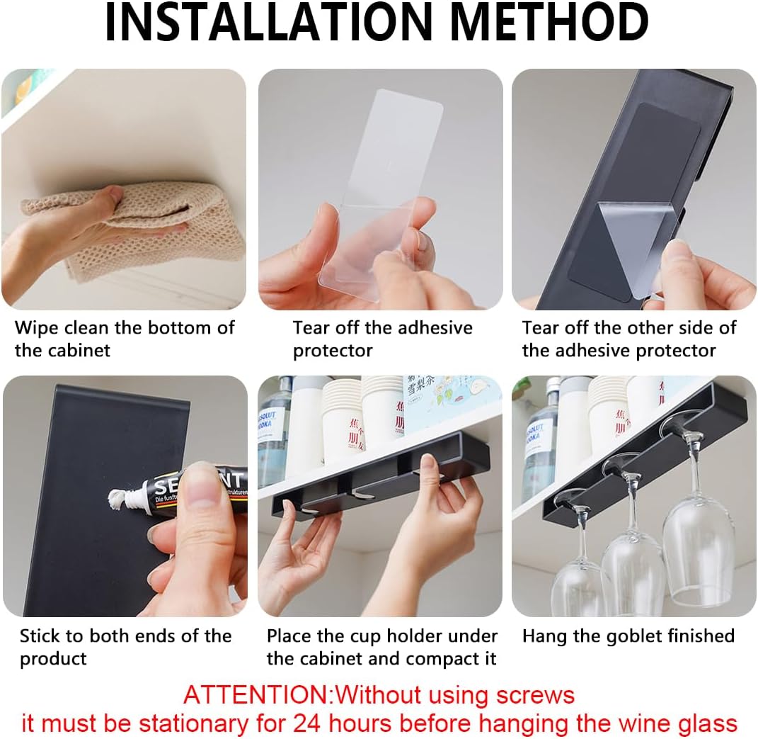 2Pack Wine Glass Holder Under Cabinet Shelf,Plastic Wine Glass Rack Stemware Drying Storage Hanger for Kitchen,Bar and Restaurant(Black)