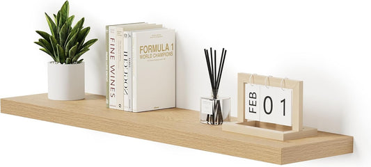Single Floating Shelves Oak 48 Inches, 48 x 10 inch Deep x 1.8 in Thick, Long Wall Shelves Heavy Duty 80 lbs for Bedroom, Living Room, Kitchen, Office, Modern Shelf Book Home Decor