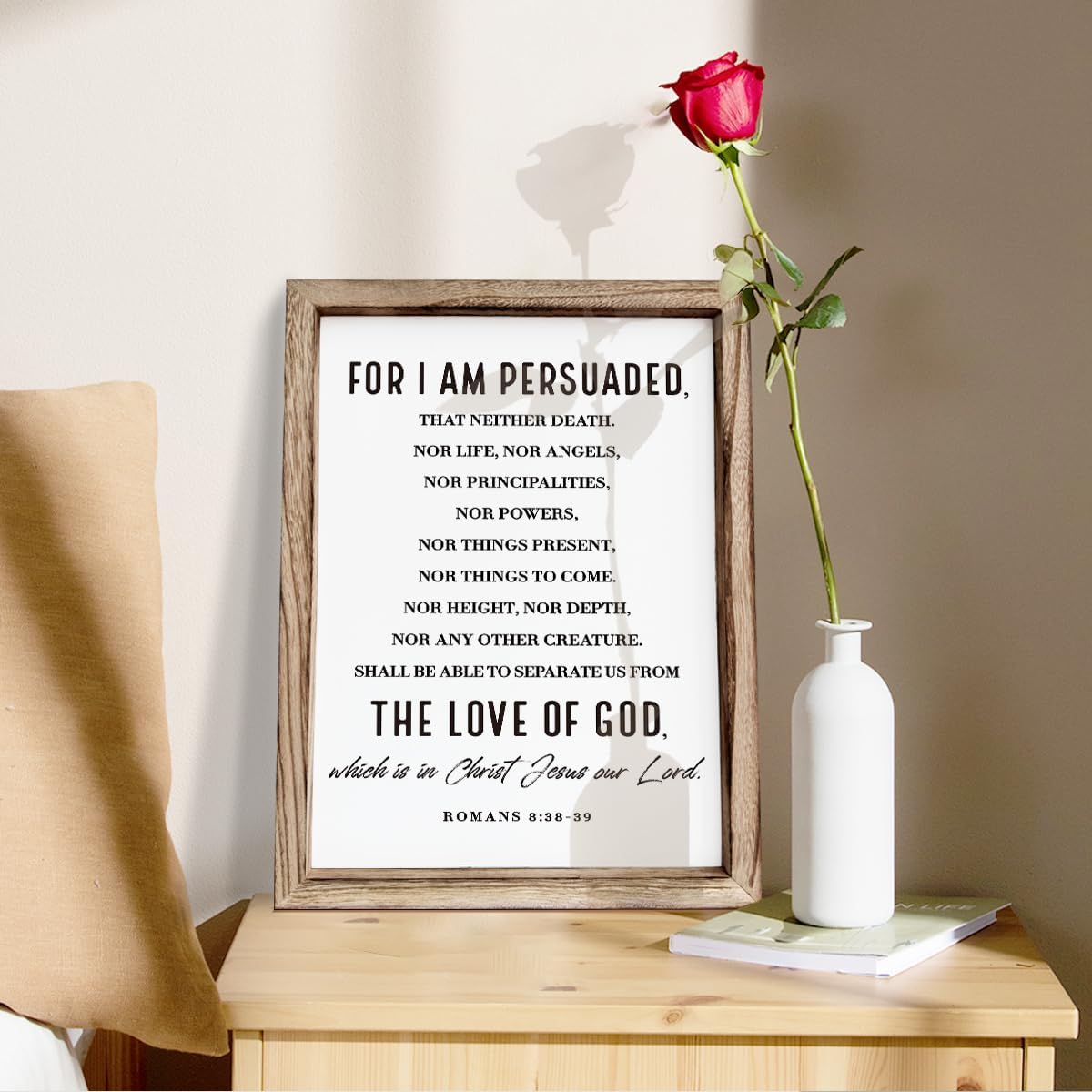 Christian Wooden Wall Sign, Decorative Signs for Home Decor, Religious Artwork, Bible Verse Decoration, Framed Wall Plaque Sign 15 * 11.5 inches, For I am Persuade