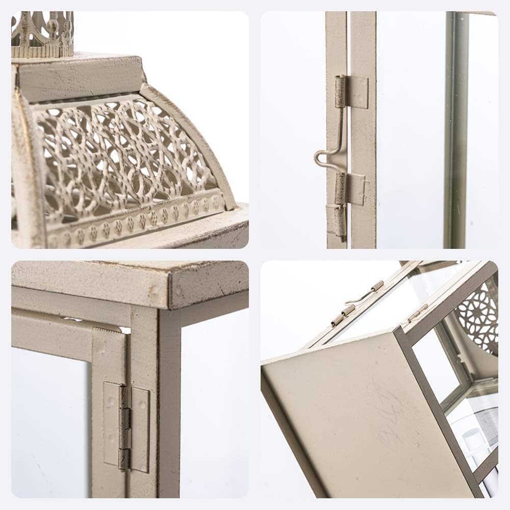 DECORKEY Large Lantern Decorative Outdoor & Indoor, Set of 2 (14’’&10’’) Metal Candle Lanterns Decor, Vintage Hanging Candle Holder for Front Porch Patio Wedding Farmhouse Home, Spring Decoration