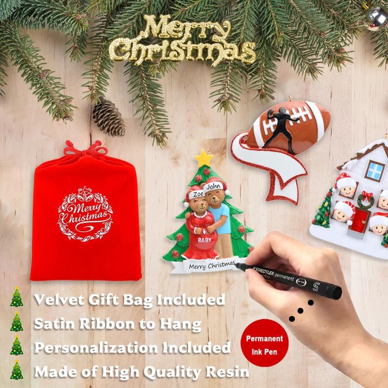 Personalized Family Ornament 2024, Bear Family of 2 Christmas Tree Ornament, Customized Teddy Bear Couple Ornaments for Christmas Tree Decor, Unique Gifts for Mom, Dad, Grandkids, Grandma, Grandpa