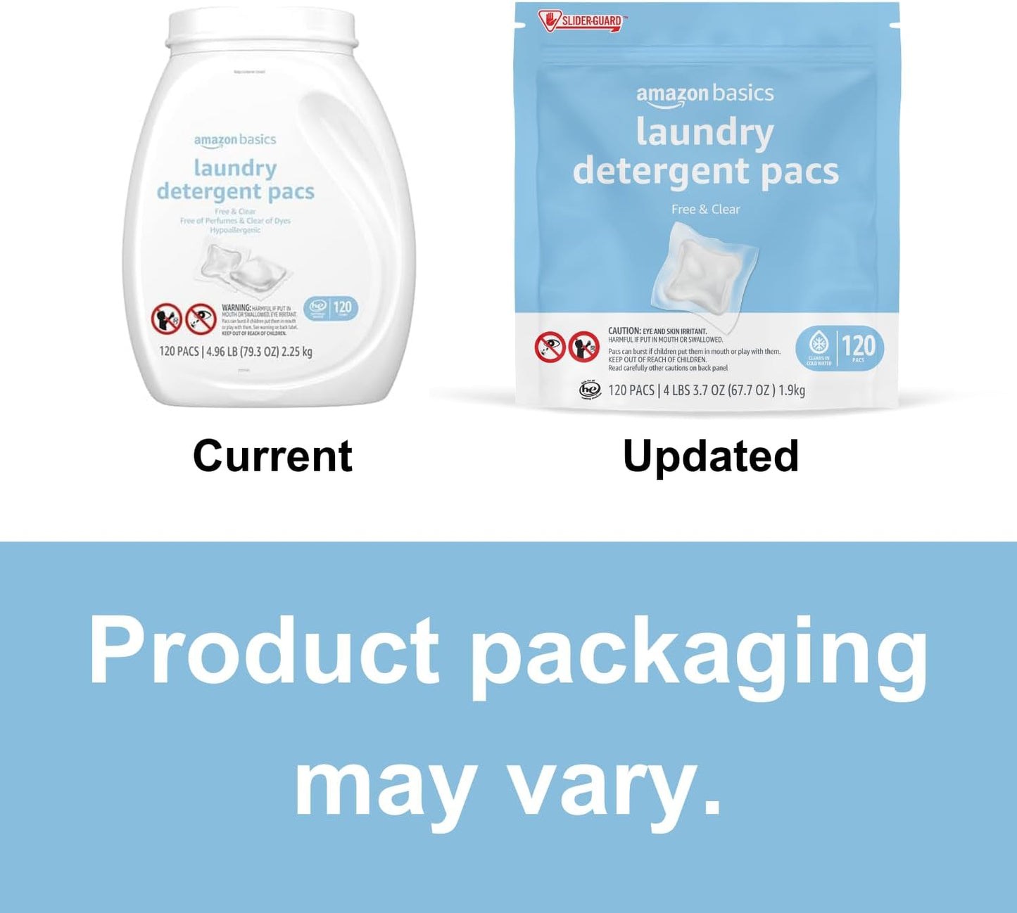 Amazon Basics Laundry Detergent Pacs, Hypoallergenic, Free & Clear, 120 Count (New Packaging)