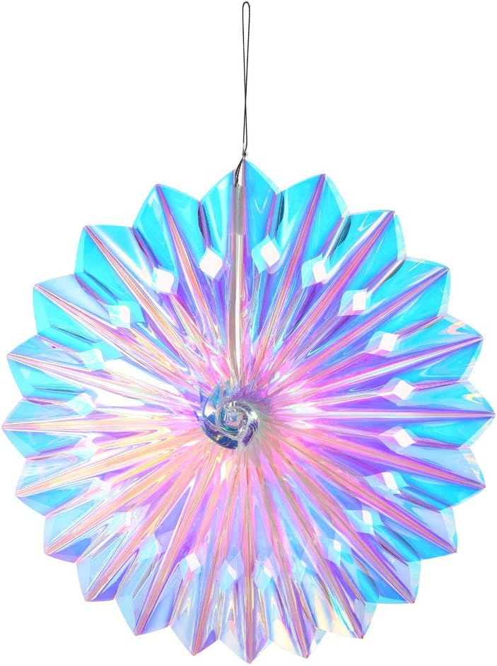 Iridescent Hanging Decorations Round Foil Decorative Folding Fans Rainbow Shine Party Ornaments for Bridal Shower Wedding Birthday Frozen Theme Party Decorations