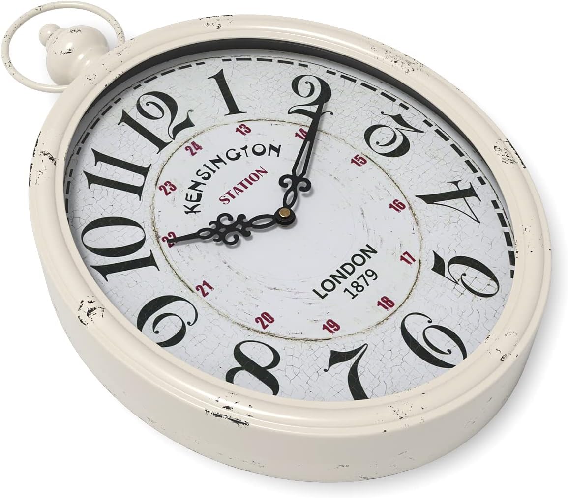 Menterry Oval Retro Wall Clock, Rustic Vintage Style, White Antique Design, Battery Operated Silent Decor Large Wall Clocks for Kitchen,Farmhouse,Office (15.5" H x 10.5" W)