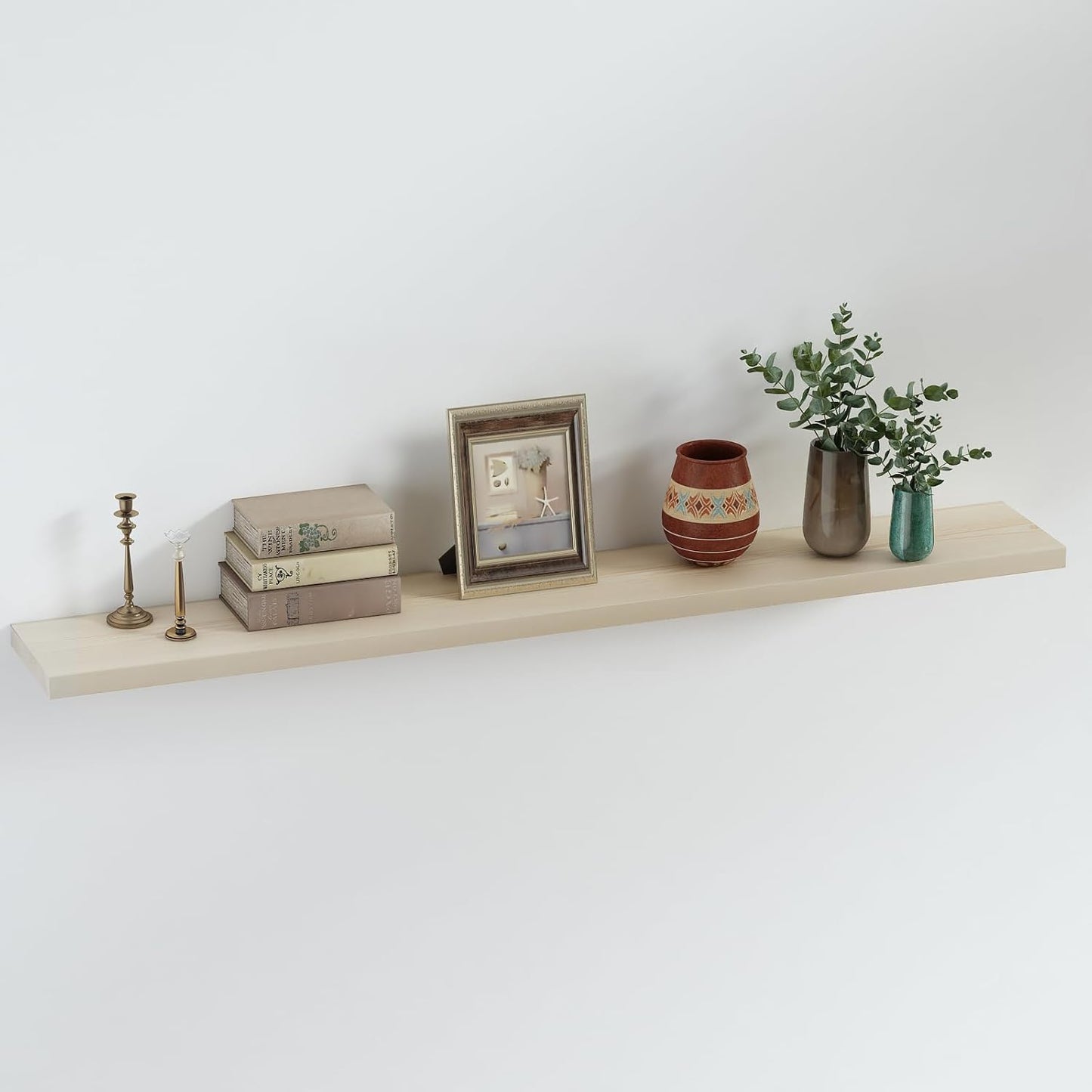 SAUMONIERES Floating Shelves 8 Inch Deep Solid Wood Wide Wall Shelf Set of 1 Wall Mounted for Bedroom Bathroom Living Room Kitchen, 55 Inch Natural