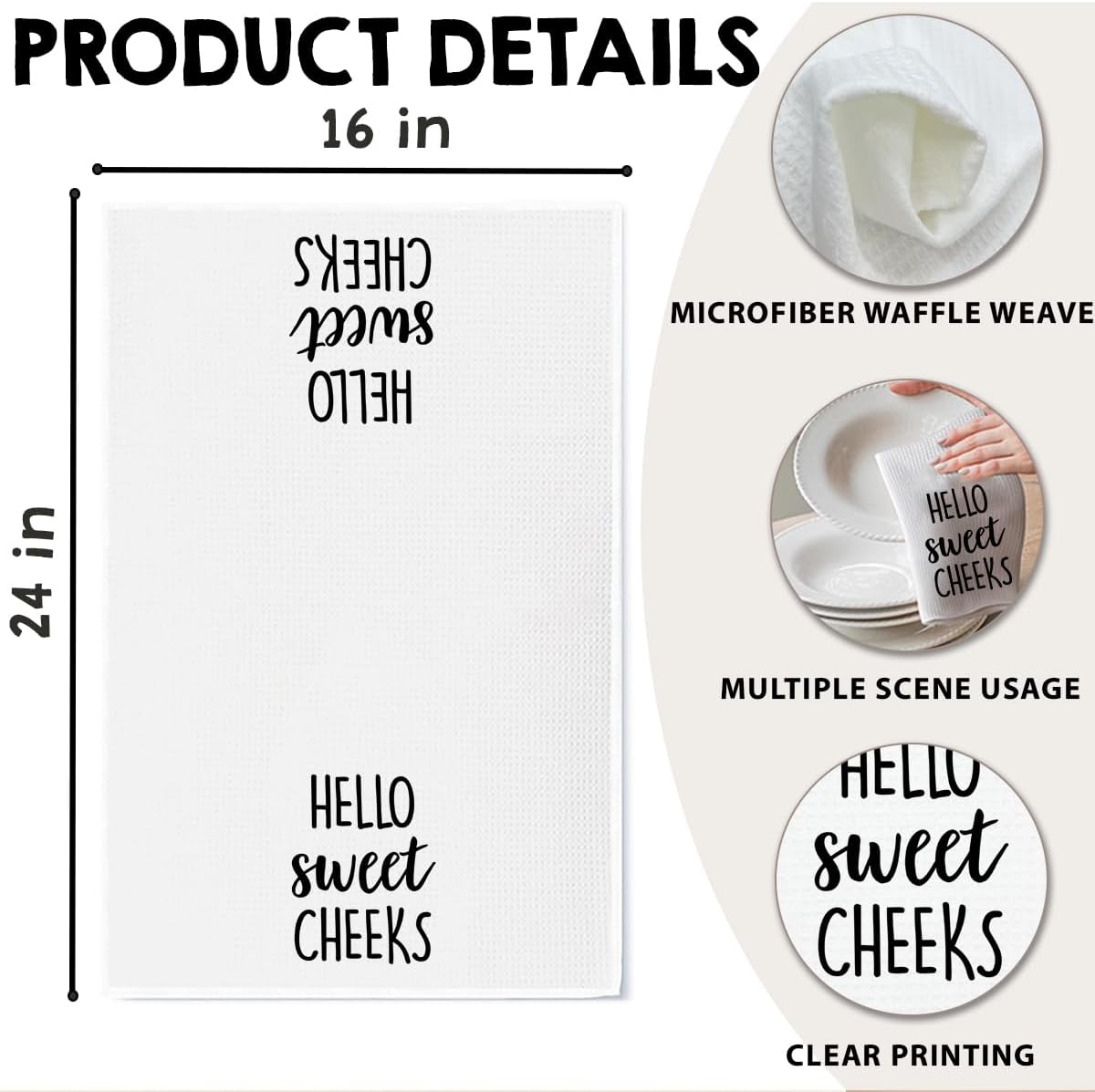 Hello Sweet Cheeks Hand Towel, Waffle Weave Microfiber Bathroom Towel, Funny Rustic Farmhouse Decor, Cute Guest Bathroom Accent