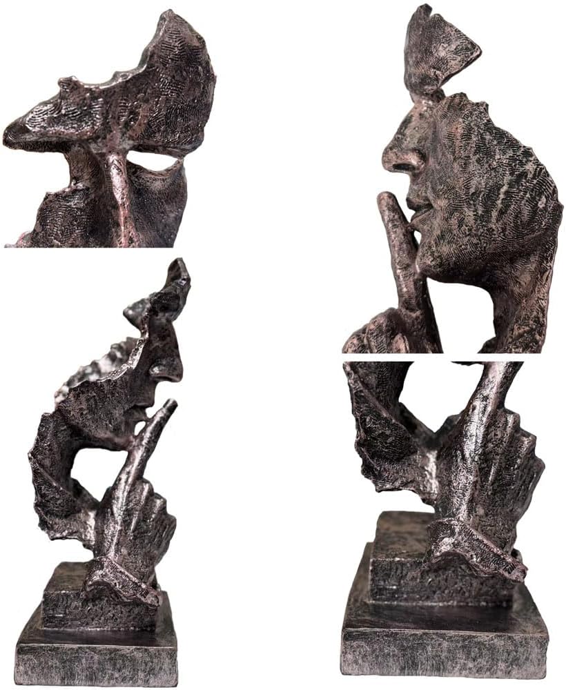 Silence is a Golden Statue Modern Mens Creative Office Home Room Decorations Sculpture Bookshelf Decorative 4.7 x 4.3 x 13.1in(Ancient Gold) Modern Home Décor