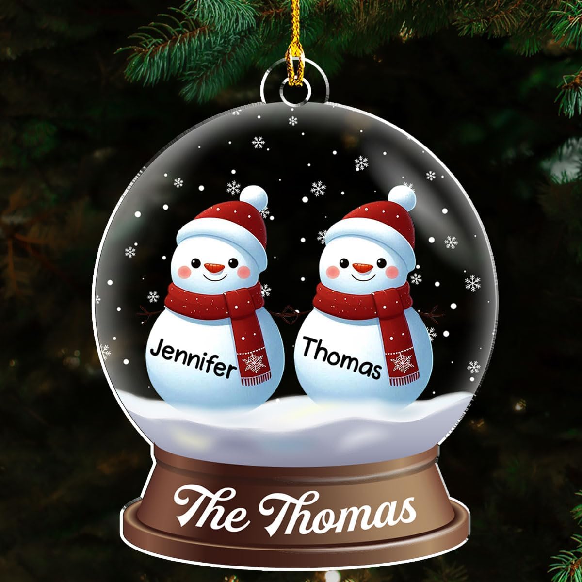 Personalized Family Christmas Acrylic Ornament 2024 - Custom Name Snowman Family Members up to 10 People, Snow Globe Ornament Gifts for Family Tree Decoration (A03, 3 Names)