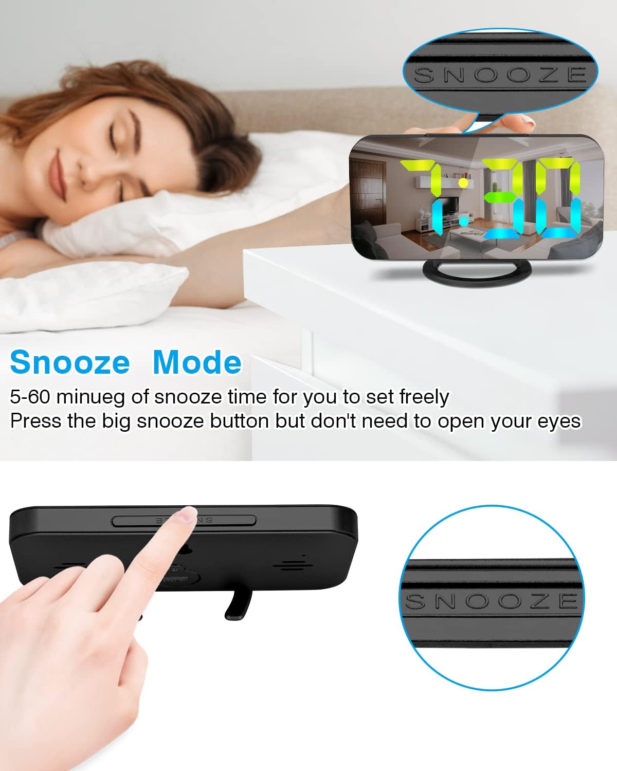 SZELAM LED RGB Digital Alarm Clock,with 11 Color Modes Display,Mirror Surface,Dual USB Charger Ports,Modern Desk Clocks for Bedroom Home Office Decor- Black