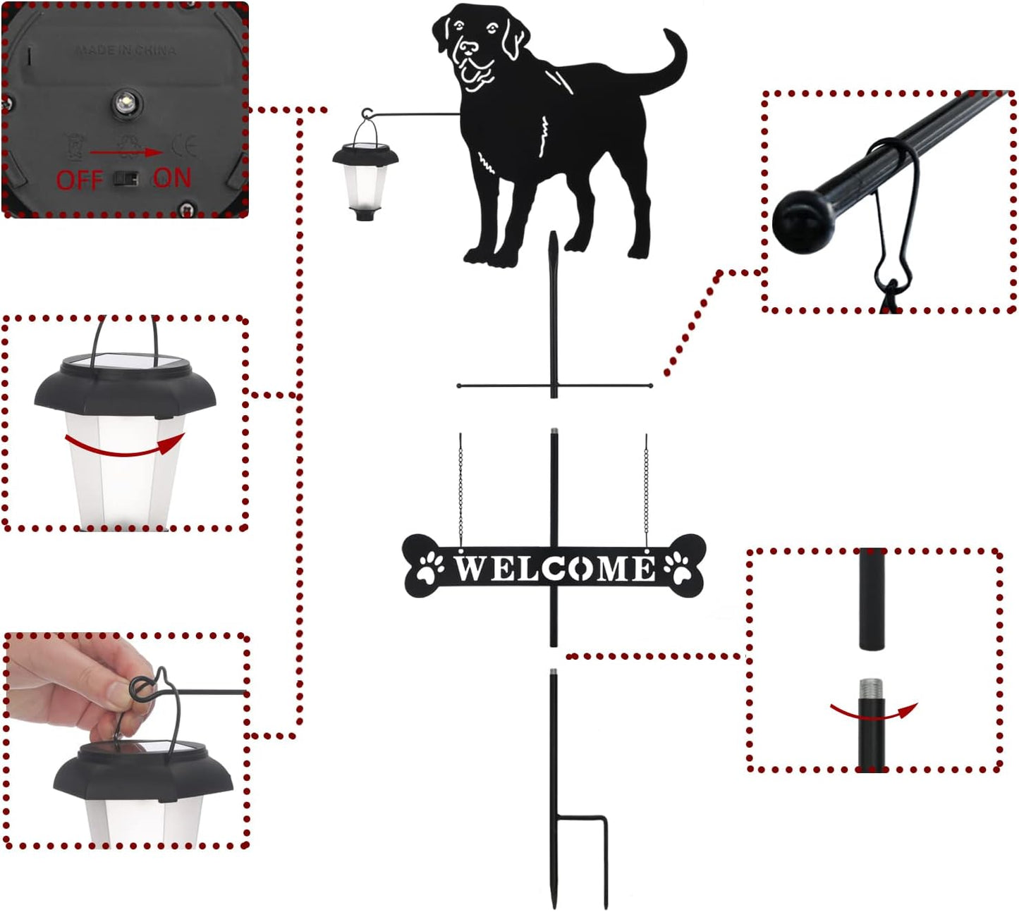 BAYN Solar Labrador Silhouette Dog Breed Welcome Sign with a Lantern Outdoor Decorative Garden Stakes for Yard, Lawn, Patio, Pathway