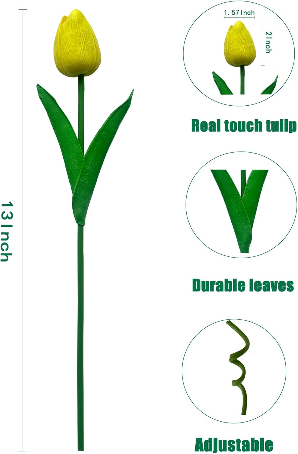 Yellow Artificial Tulip Flowers 15PCS Real Touch Faux PU Tulips Bouquet Faux Spring Flowers for Floral Arrangements Table Centerpiece Kitchen Home Mothers Day Easter Summer Decorations