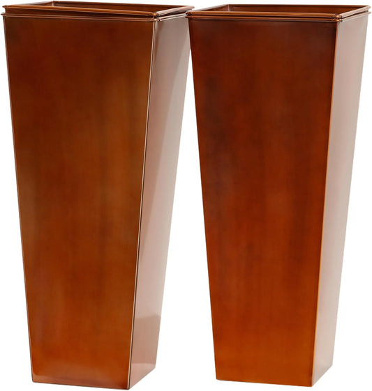 28in Tall Metal Copper Square Planter Galvanized Steel Metal Planters for Outdoor/Indoor/Patio Deck Garden Entrance Planter