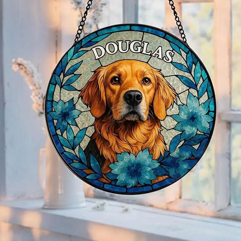 Custom Pet Glass Artwork Hanging, Personalized Dog or Portrait Window Ornament, Unique Memorial Keepsake Gift for Pet Lovers