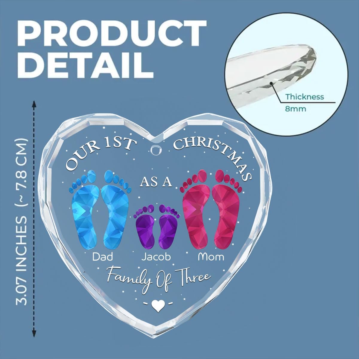 First Christmas As A Family - Personalized Custom Glass Ornament for Family of 6 People and Pets, 1st Xmas Family Ornament 2025 Baby's First Christmas