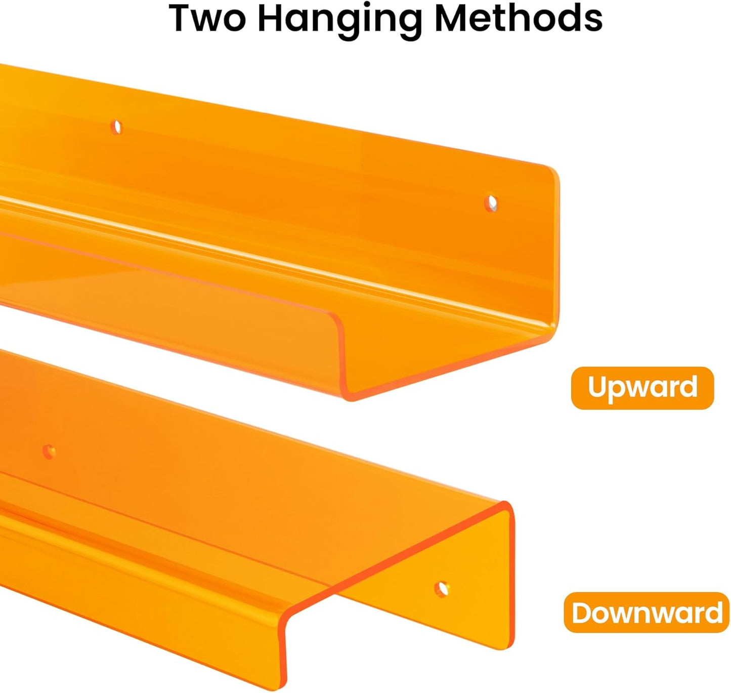 upsimples Acrylic Shelves for Wall Decor, 15" Display Shelf Perfume Organizer for Bathroom, Bedroom, Living Room, Floating Bookshelves for Kids, Clear Orange, 4 Pack