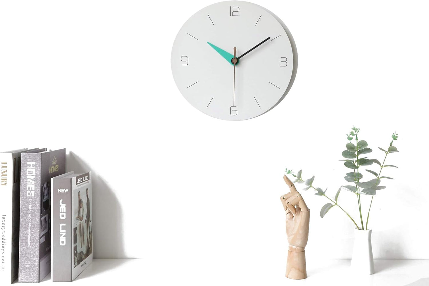 Stephanie Imports Modern Minimalist White & Teal Green Silent Wall Clock