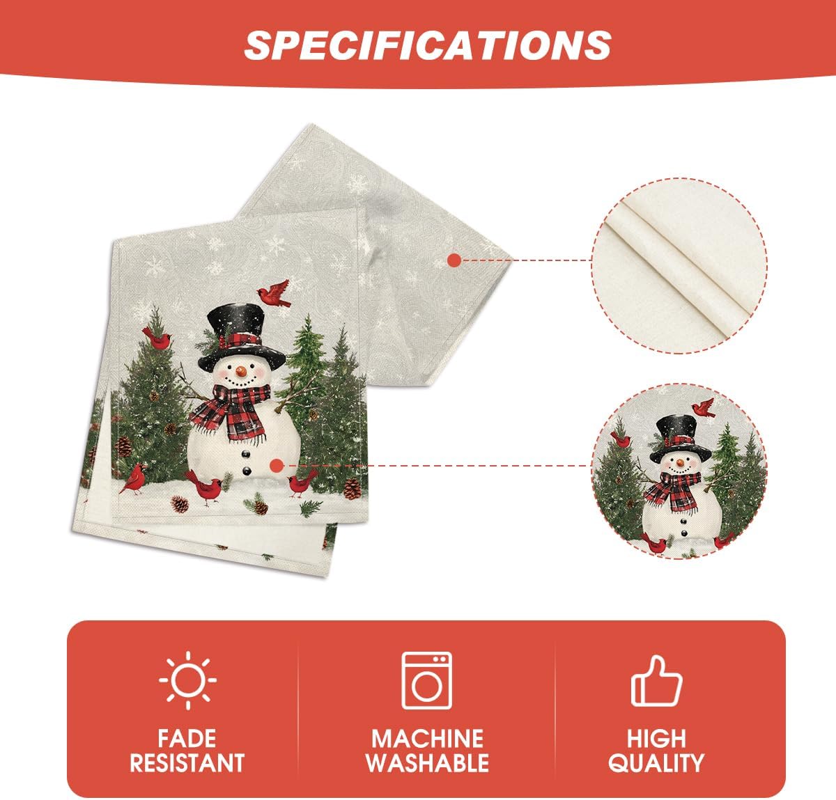 Artoid Mode Snowman Birds Trees Christmas Table Runner, Seasonal Silver Winter Holiday Kitchen Dining Table Decoration for Home Party Decor 13 x 90 Inch