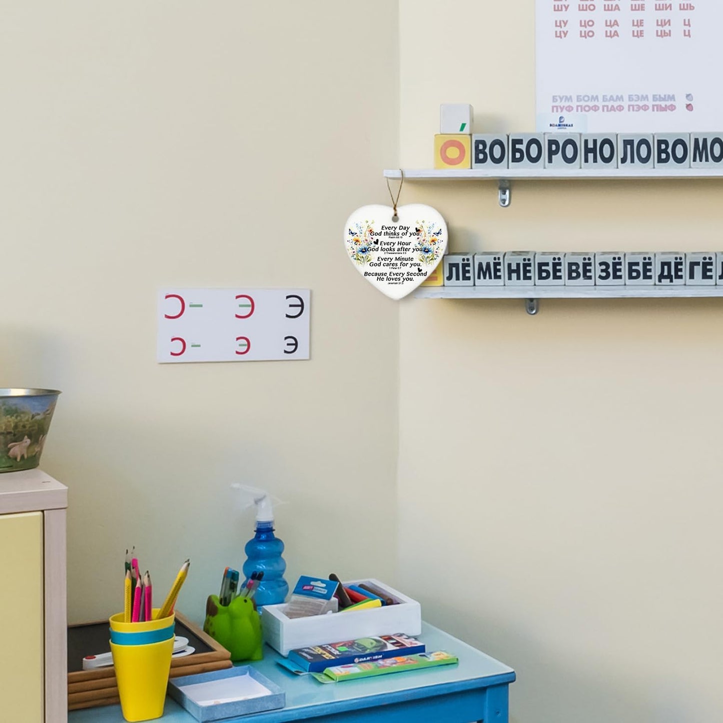 Inspirational Christian Gifts for Women Girls, Bible Verses Floral Ceramic Christmas Ornament Keepsake Sign Heart Plaque, Religious Gifts