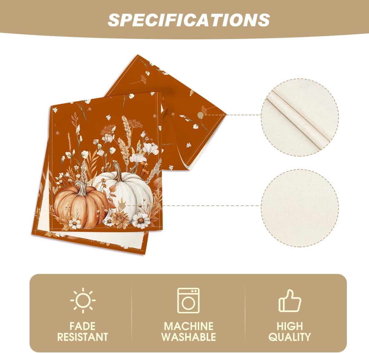 Artoid Mode Orange Pumpkins Leaves Flowers 210 GSM Fall Table Runner, Seasonal Autumn Kitchen Dining Table Decoration for Home Party Decor 13x36 Inch