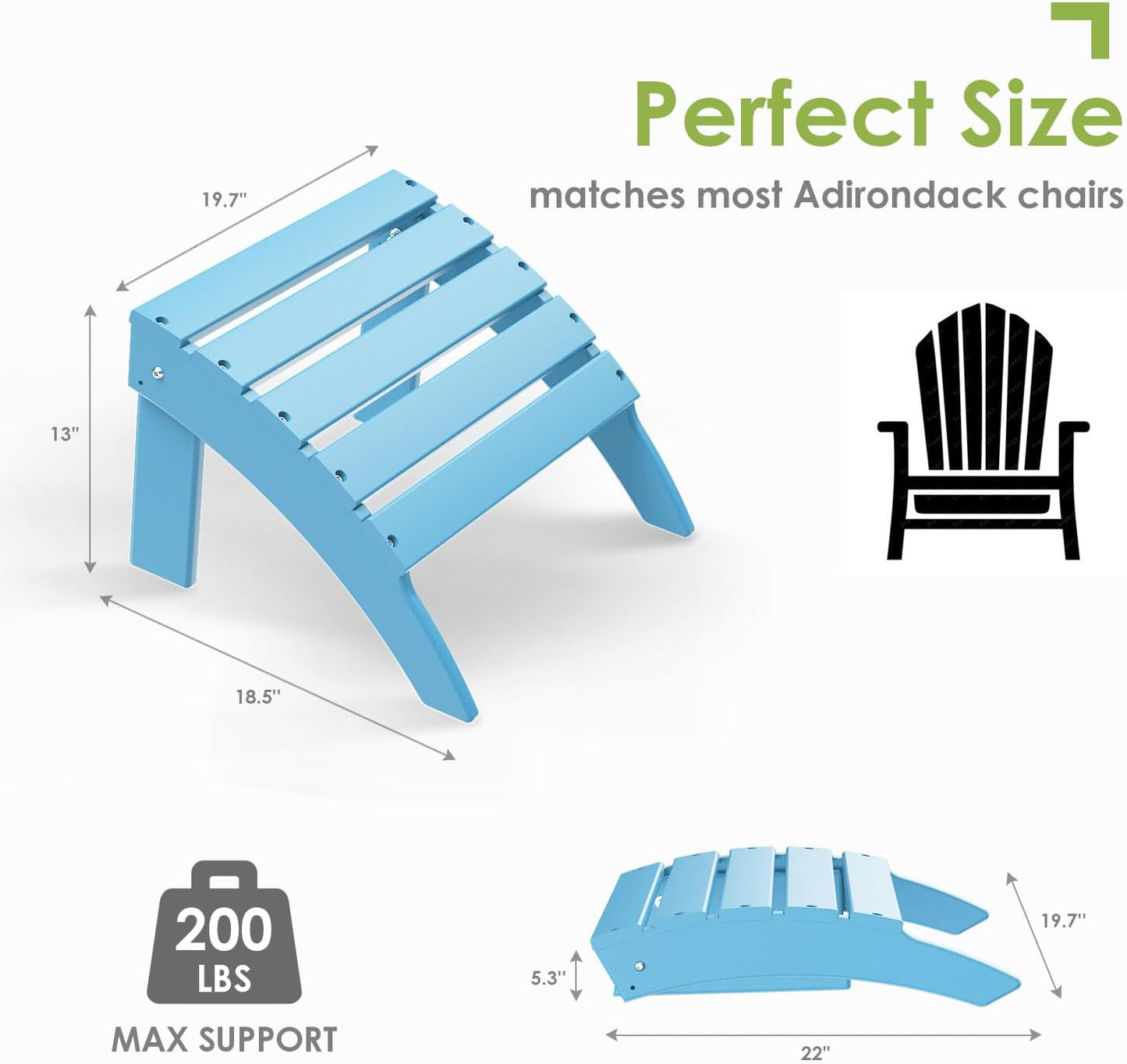 GREENVINES Adirondack-Ottoman | Set of 4 | HDPE Plastic | Outdoor Footrest | All Weather | Foot Rest | Foot Stool | Arctic | for Adirondack Chair | for Patio Backyard Pool