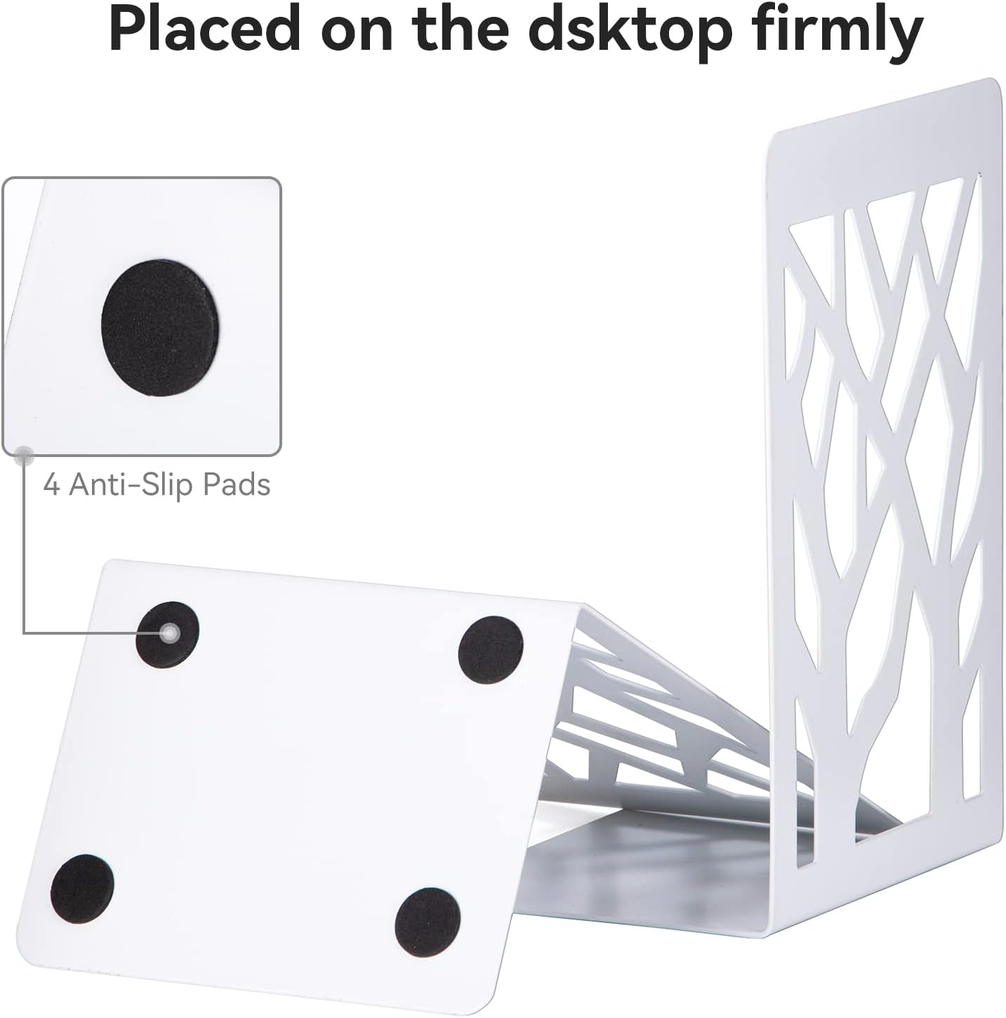 Book Ends, Bookends, Bookends for Shelves, Bookend, Book Ends for Heavy Books, White Metal Book Shelf Holder Home Decorative, Book Stoppers for Shelves, Bookend Supports 3 Pair