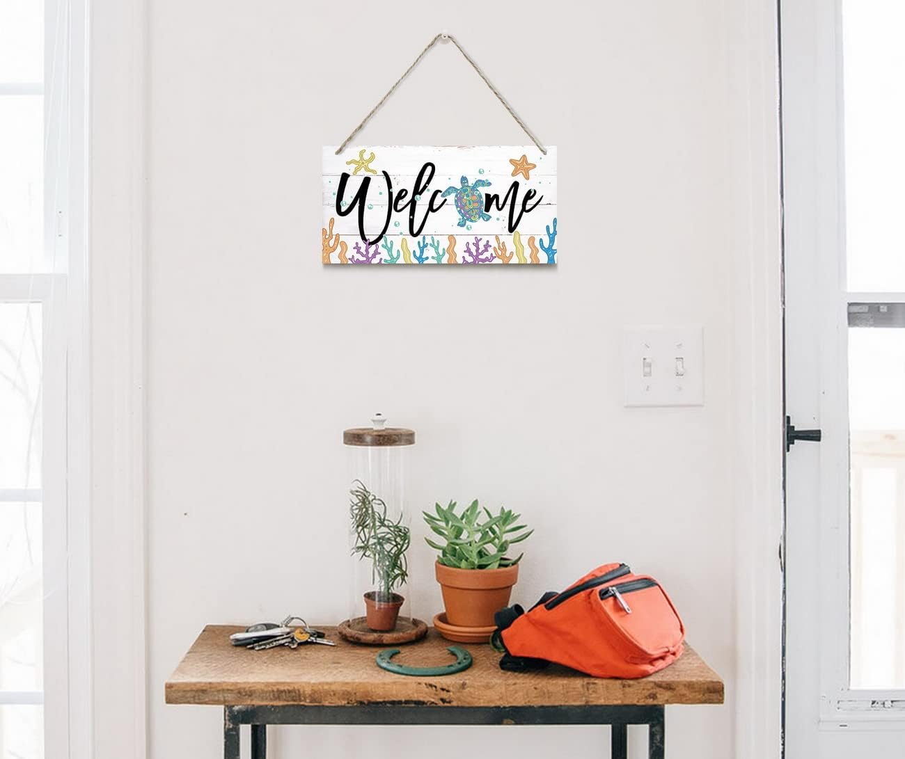 Welcome Decor Sign, Hanging Wood Sign Home Decorative, Printed Wood Wall Art Sign, Ocean Style Welcome Sign, Porch Decor, Farmhouse Front Door Wall Art Sign, Beach House Home Decor Sign 12 * 6inch